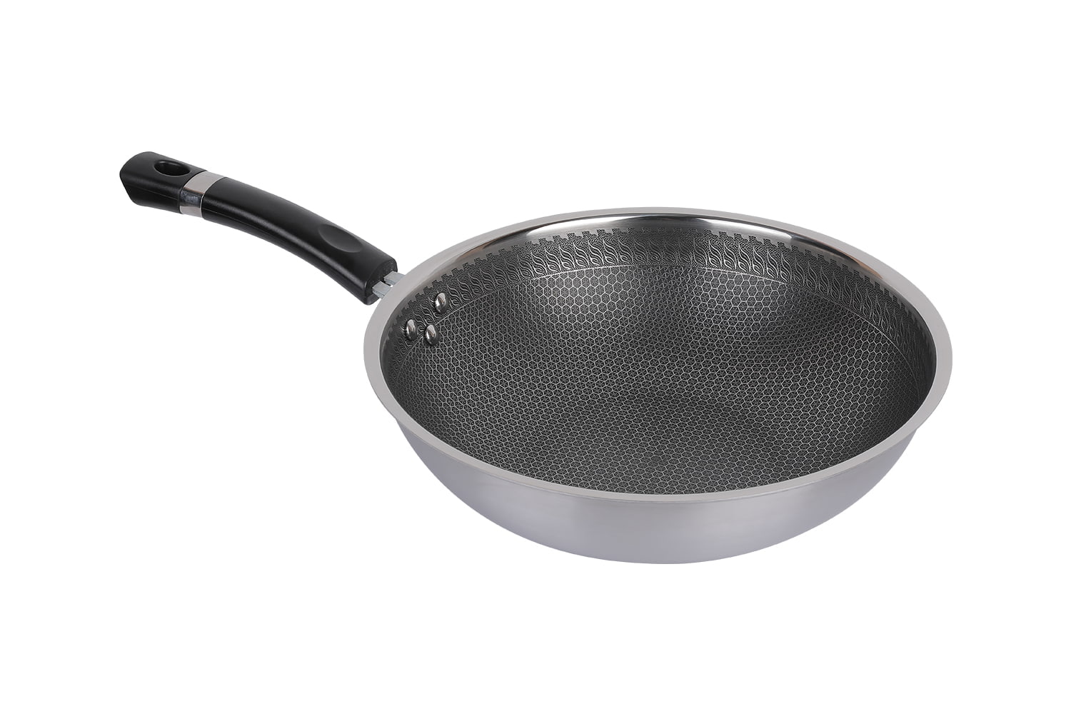 Wok en acier inoxydable CF30C-CJ538 avec couvercle en verre, revêtement antiadhésif gravé, résistant aux rayures, domestique