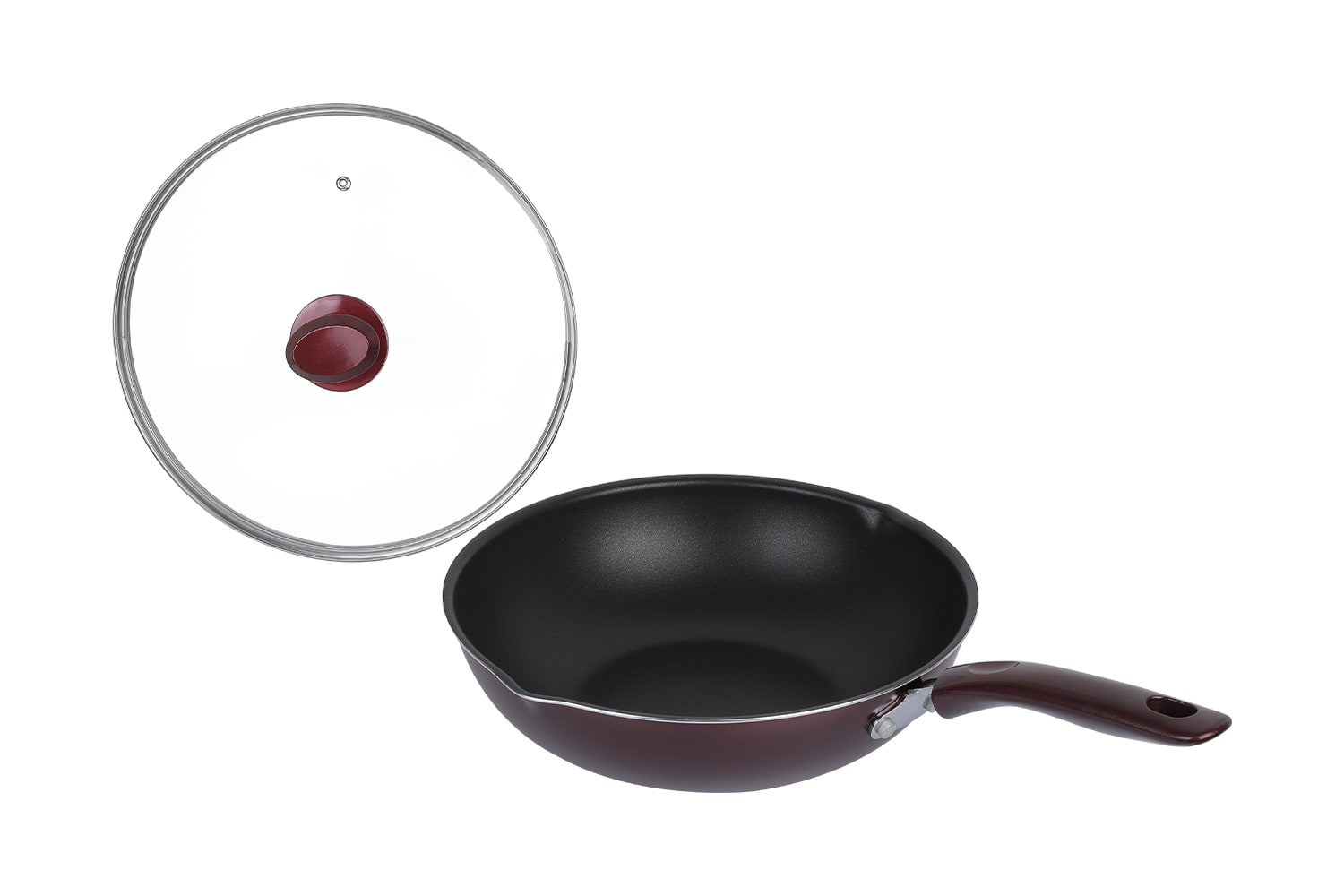 CLB3031D Wok-Avec couvercle en verre 30 wok, Flaming Wok, wok antiadhésif